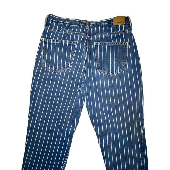 American Eagle Outfitters AEO Striped Denim Mom Tapered Leg Ankle Jeans 8 Reg 26 - Picture 7 of 9